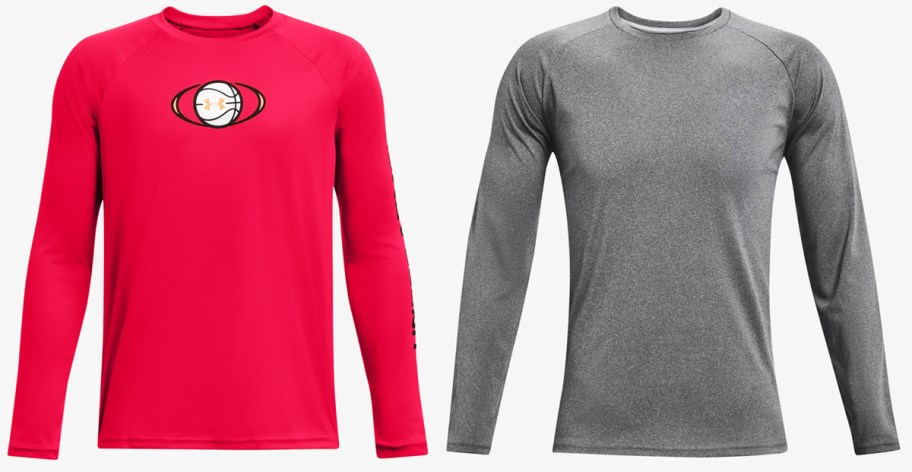 red and grey long sleeve shirts