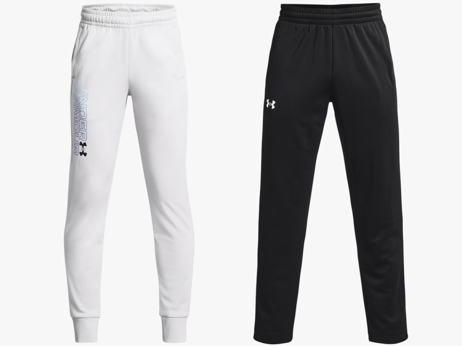 white and black under armour sweatpants