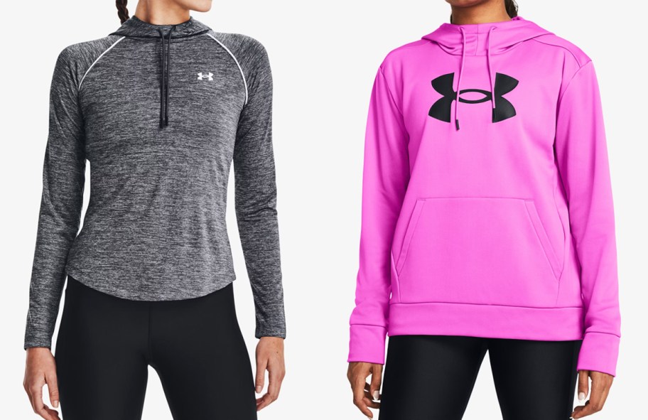 women in grey and pink under armour hoodies