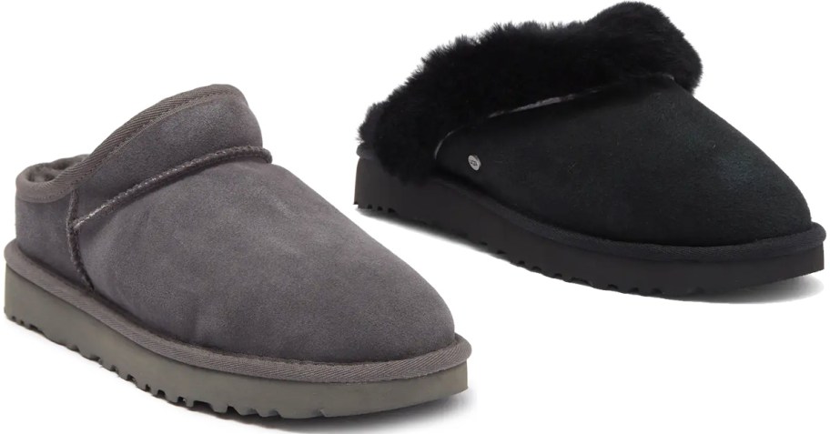 grey and black ugg slippers