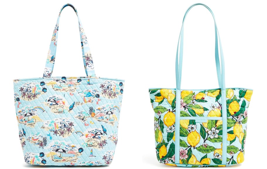 two printed quilted tote bags