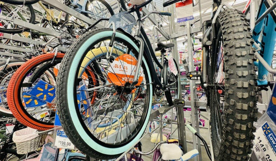 bikes hanging in walmart store