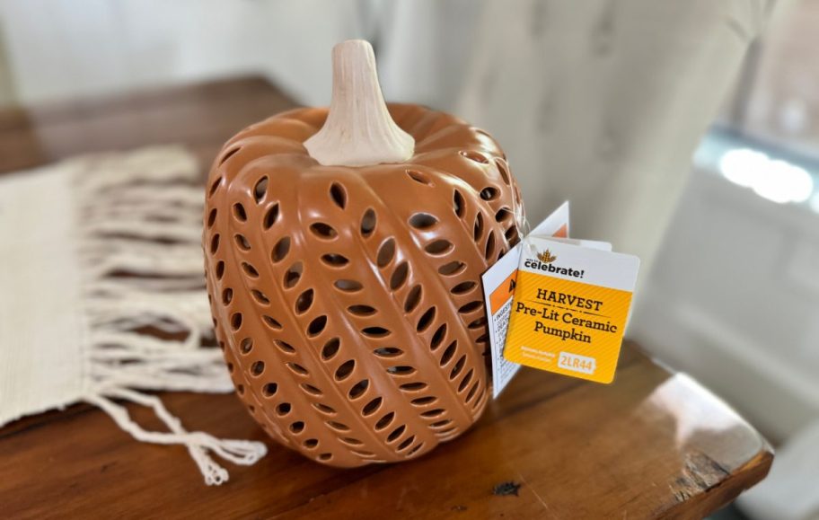 A ceramic pumpkin decoration from our Walmart fall faves list