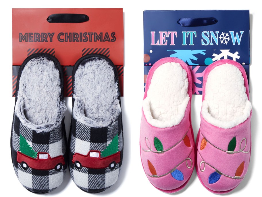 Women novelty slippers in christmas and let it snow