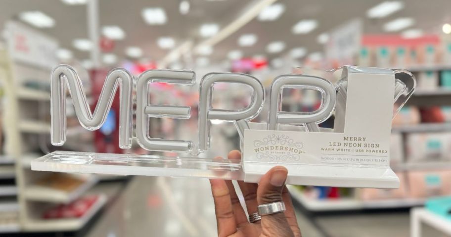 Wondershop Christmas Merry Neon Acrylic Stand in hand in store