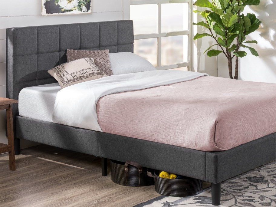 Zinus Lottie 43" Upholstered Queen Bed Frame in Gray