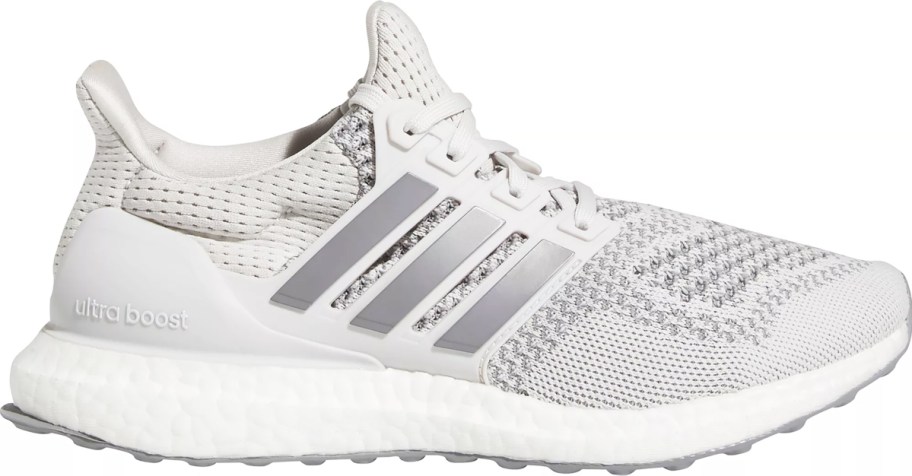 white and silver adidas running shoe