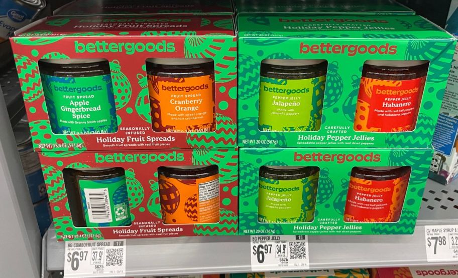 jars of bettergoods fruit spreads on a store shelf