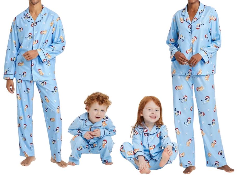 people wearing bluey pajama sets