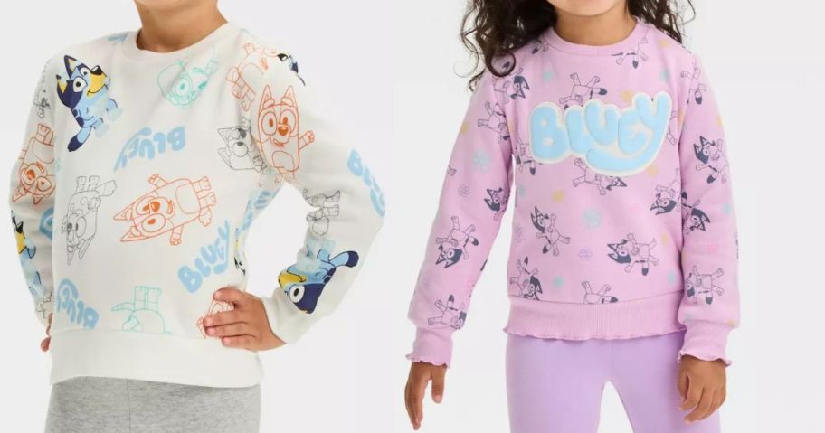 two kids wearing bluey pullovers