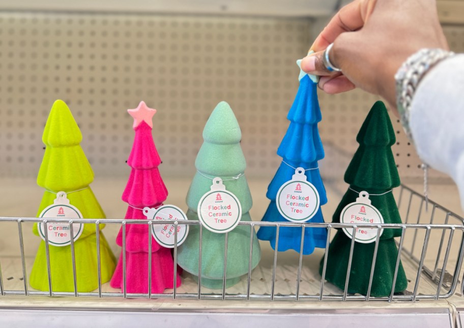 multi colored flocked mini christmas trees