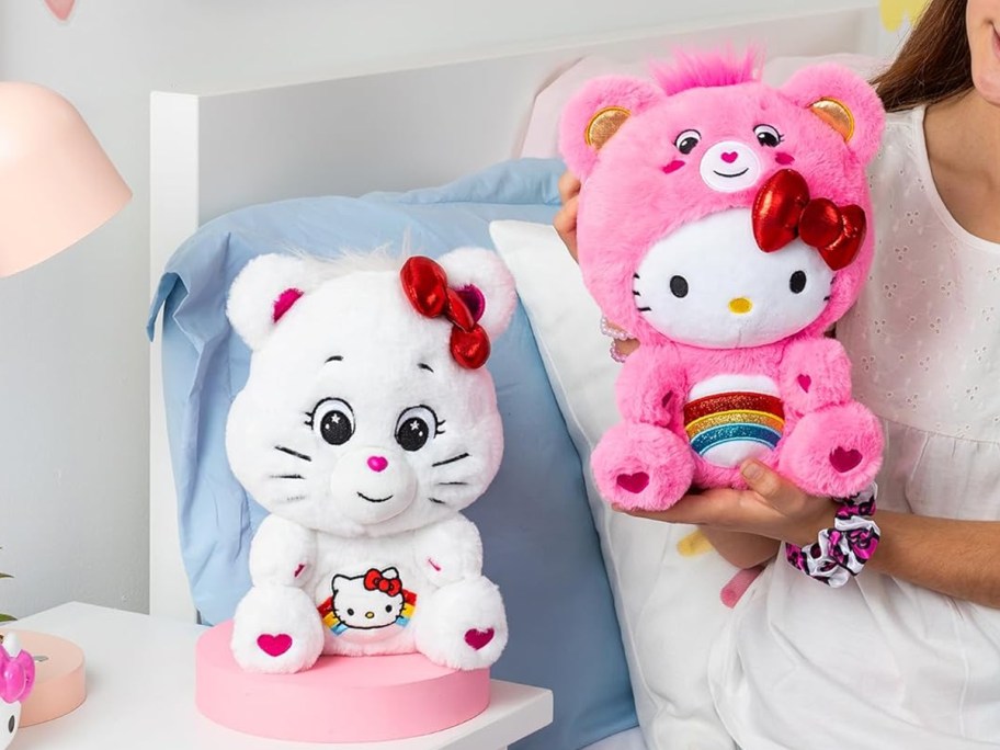 white and pink care bears in room 