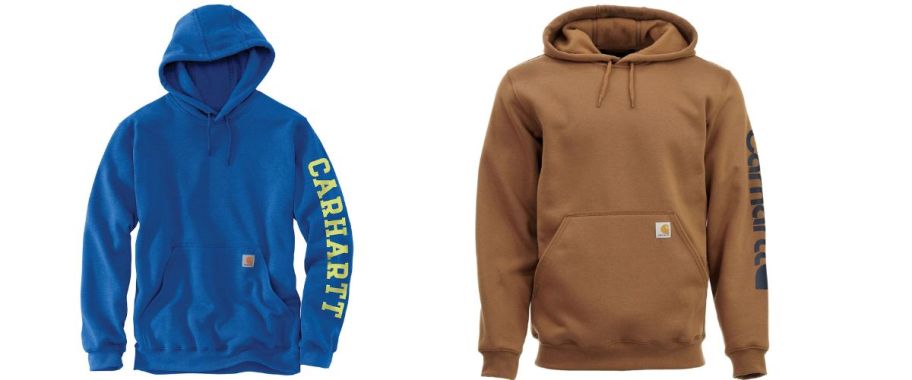 blue and brown carhartt hoodies