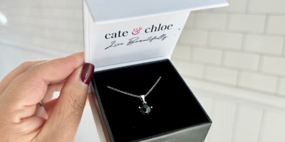 Cate & Chloe 18K Gold Plated Necklace w/ Black Crystal Just $18 Shipped (onlinees in a Ready-to-Gift Box!)