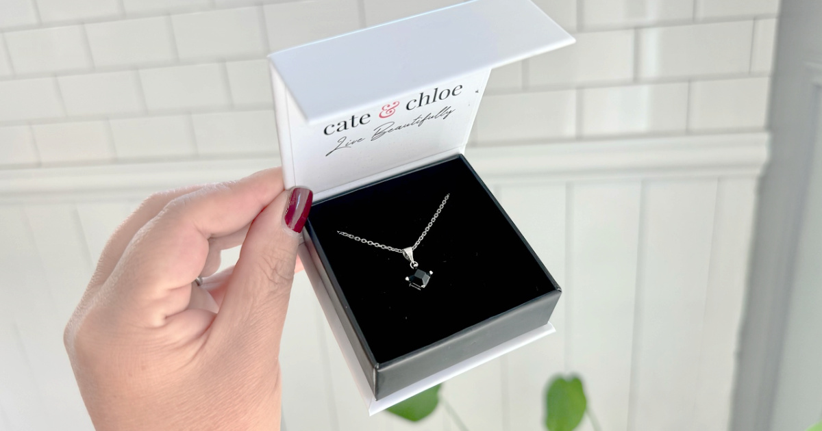 Cate & Chloe 18K Gold Plated Necklace w/ Black Swarovski Crystal Just $18 (Includes Gift Box)