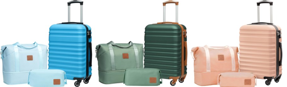 three piece luggage sets in bold colors