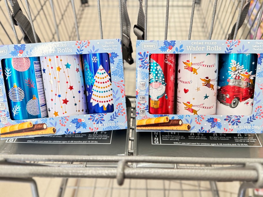 two boxes of wafers in shopping cart