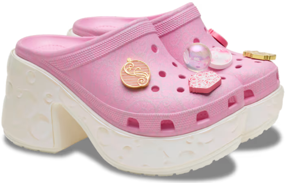 pink crocs platform clogs inspired by Wicked's Glinda the good witch