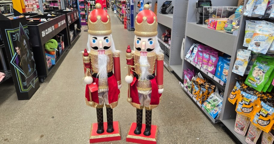 large Christmas Nutcracker wood figures in a store aisle