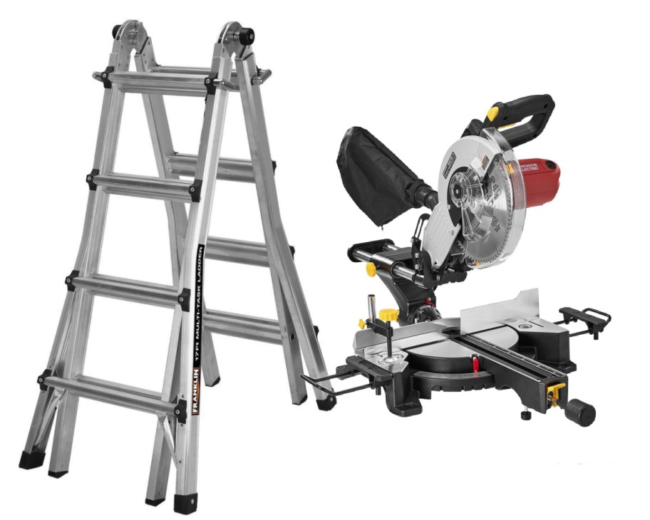 ladder and miter saw