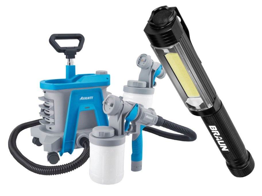 paint sprayer and flashlight