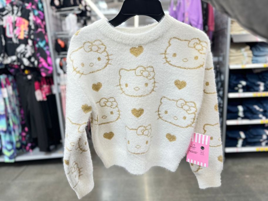 a little kids white and gold hello kitty sweater