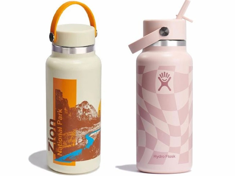 zion national park and pink checkered hydroflask water bottles 