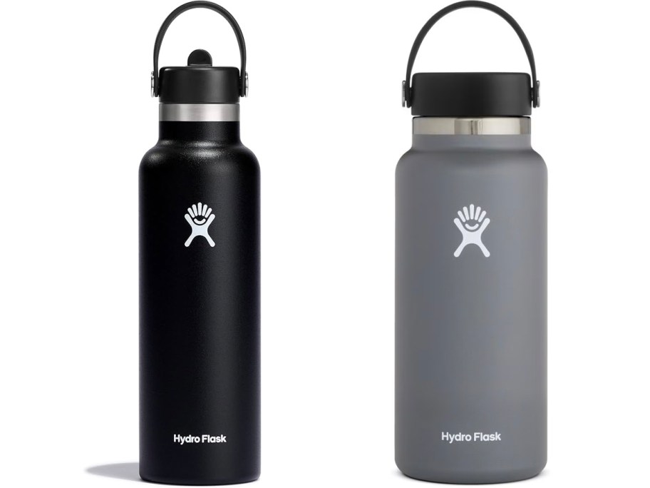 black and gray hydroflask water bottles 