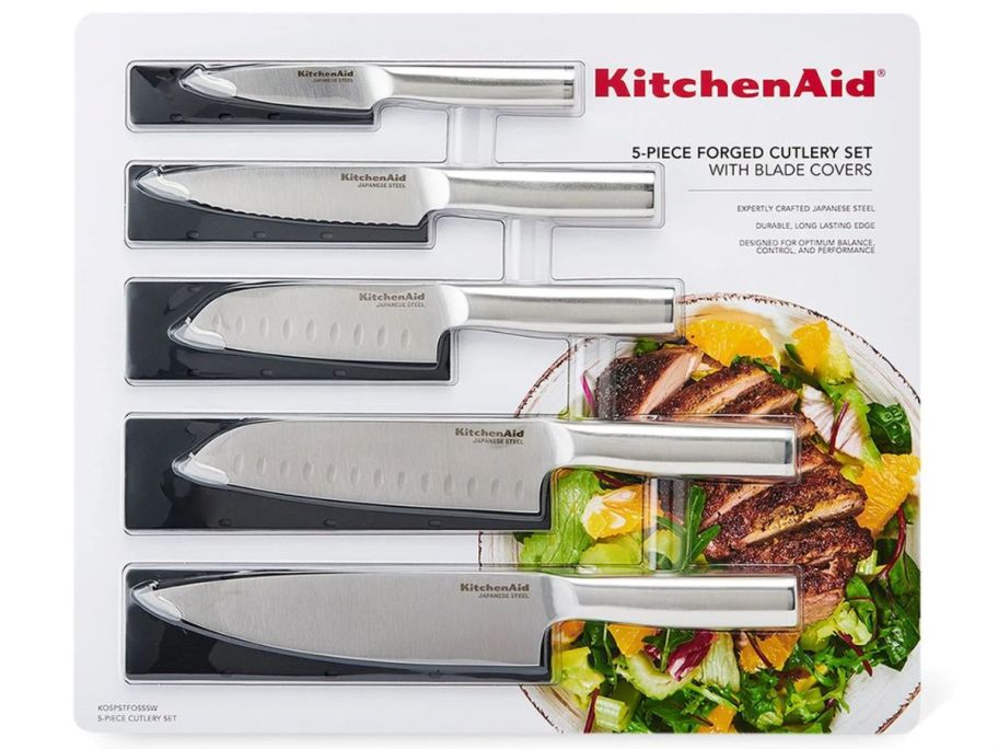 KitchenAid Gourmet 5-Piece Forged Stainless Steel Knife Set package stock image