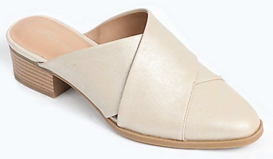 cream colored mule shoes