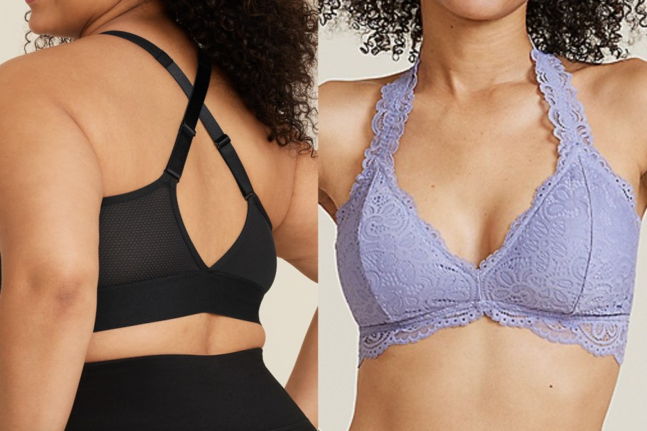 black and lavender bralettes