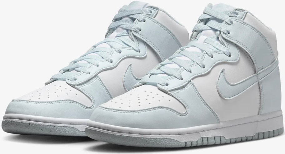 nike white and light blue dunk high top shoes 