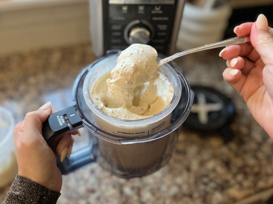 scooping ice cream out of ninja pint