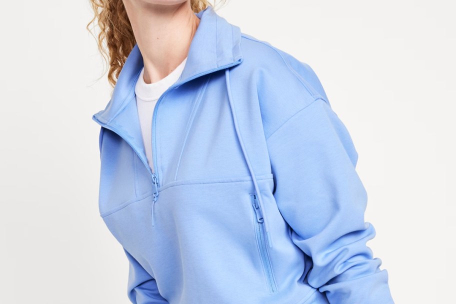 blue half zipper sweatshirt