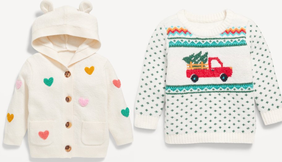 baby heart and christmas tree truck sweaters 