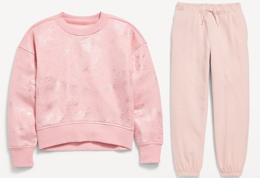 old navy girls pink sweatshirt and pants 