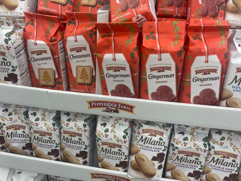 bags of pperidge farms gingerman cookies in a store display