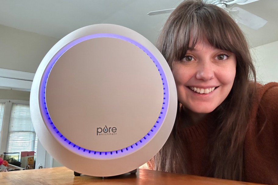 woman near air purifier