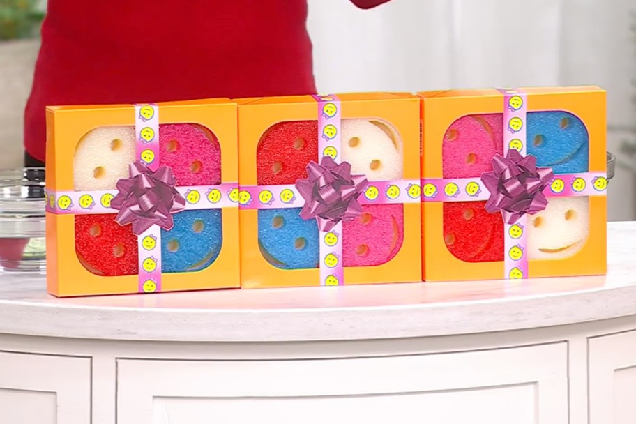 three sponge gift sets with bows