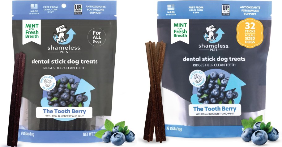 two bags of dog dental treats