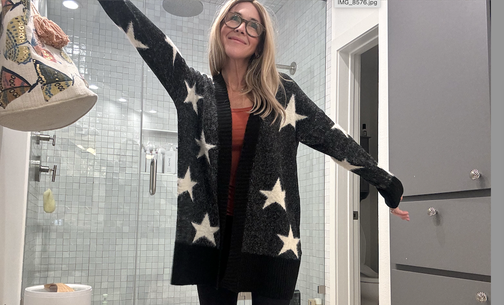 woman wearing star cardigan 