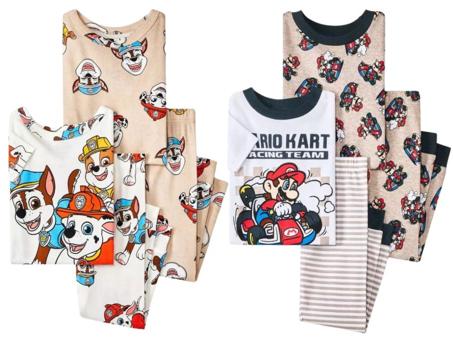 paw patrol and mario kart pajama set stock images