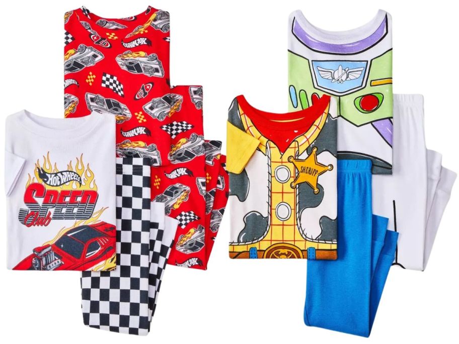 hot wheels and toy story pajama set stock images