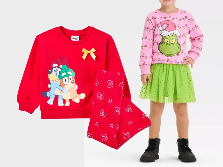 blue two piece outfit and grinch tutu set