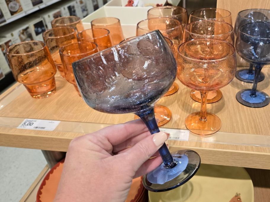 Threshold 11.16oz Blue Wine Glass in hand in store