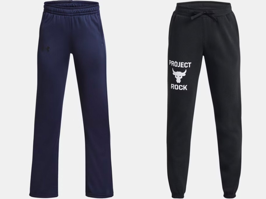 under armour fleece pants in blue and black 