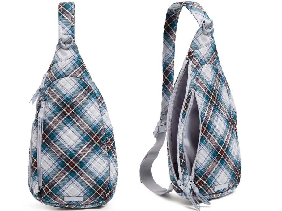 blue plaid vera bradley sling backpack 