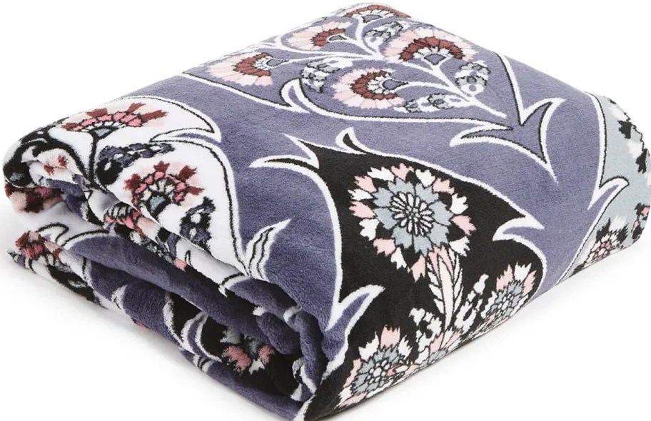 purple floral vera bradley throw blanket folded 