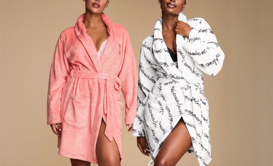 two models inn victorais secret robes