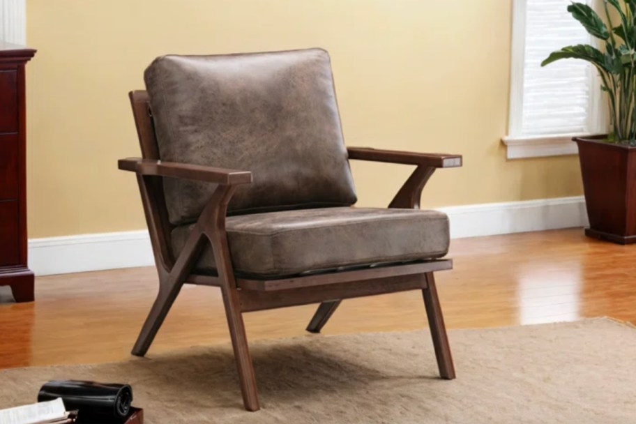 sepia and wood accent chair